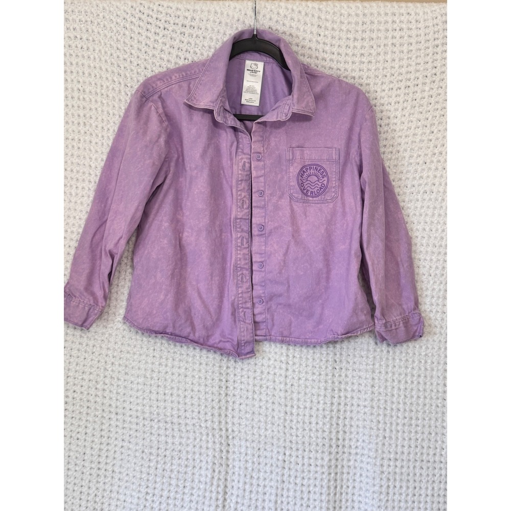 Hello Kitty Sanrio Button Down Shirt Kids Large‎ Lilac Purple Graphic